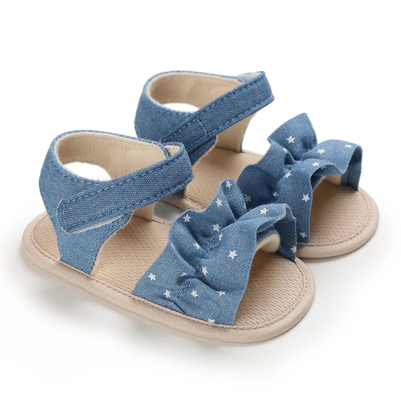 Baby Girls' First Walker Sandals - Blue Butterfly Knot Soft Sole 0-18M