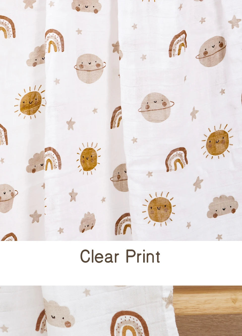 120x110cm Bamboo Cotton Baby Muslin Swaddle Blanket Cute Soft Print Baby Towel Wrap