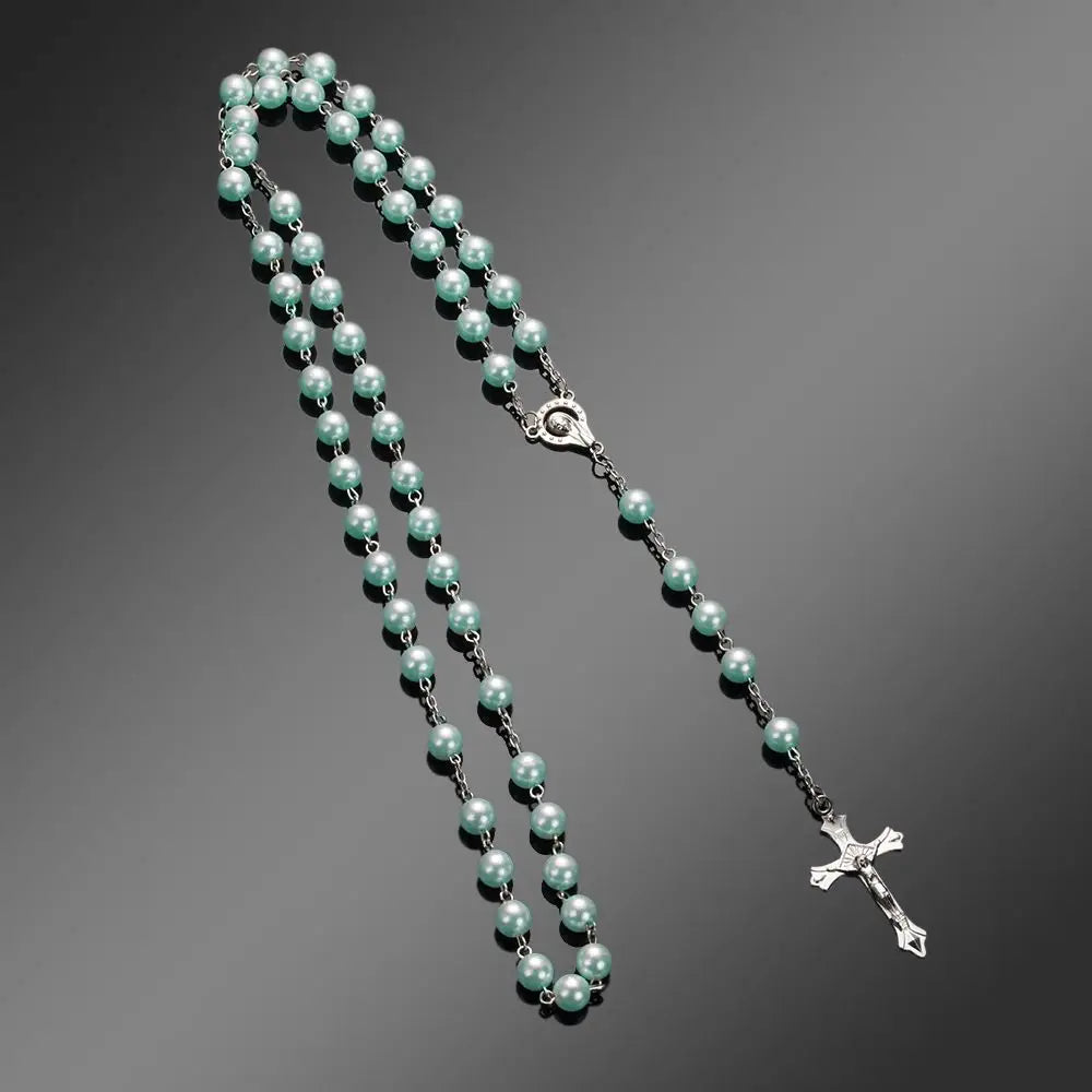 Vintage Rosary Beads Jesus Crucifix Cross Necklace