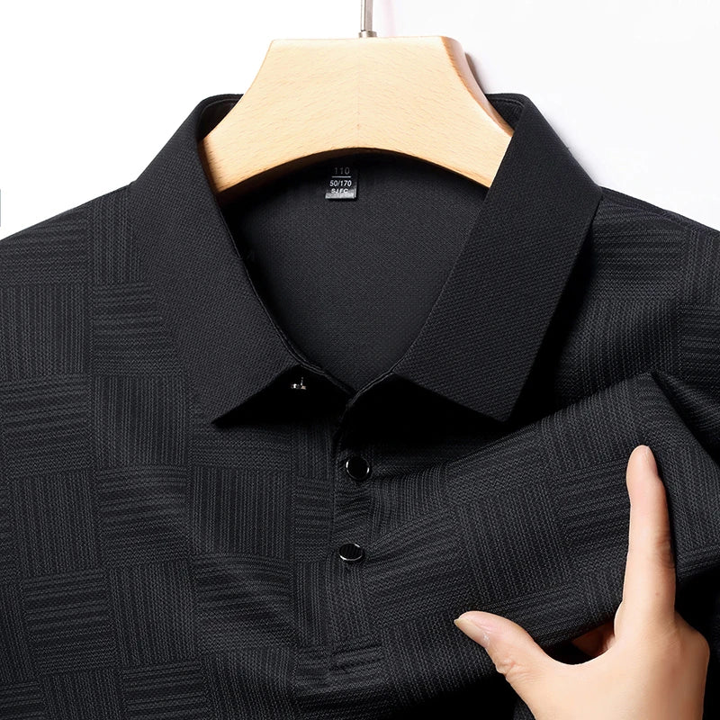 New Men's Business Casual Long Sleeved Shirt Solid Color Polo Shirt Fashionable Breathable Comfortable Versatile Top