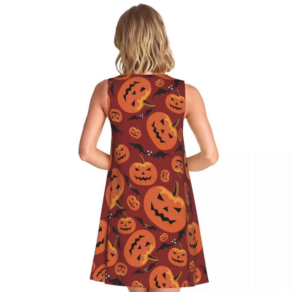 Happy Haunts Dress Halloween pumpkins Boho Dresses Female Sleeveless Basic Tank Dress Daily Graphic Oversize Clothing