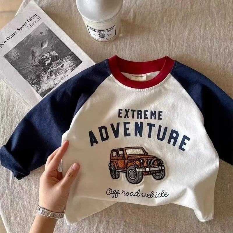 Long Sleeve Tees For Boys And Girls Cartoon Printing Round Neck Base Shirt Toddler New Thin Cotton Soft Crewneck Tshirt