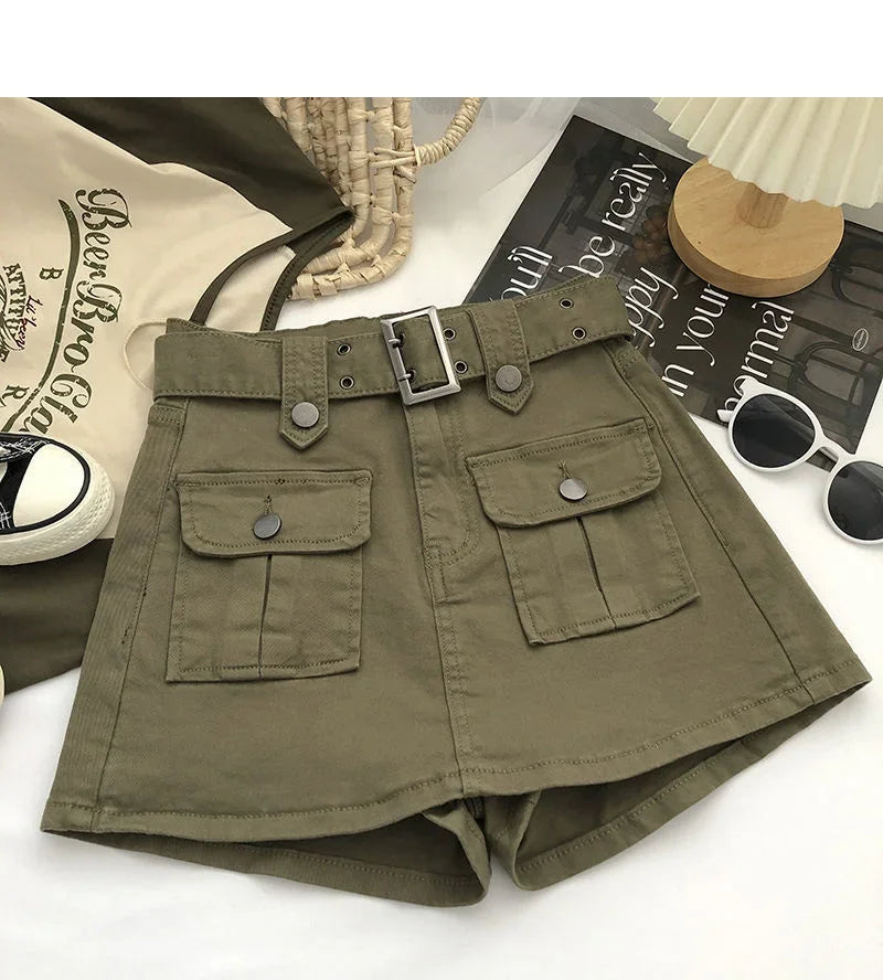 2026 Summer Safari Style Women Denim Pantskirt High-waist Short Slim A-line Jean Skirts Lady Anti-expose Lining Wide-leg Shorts