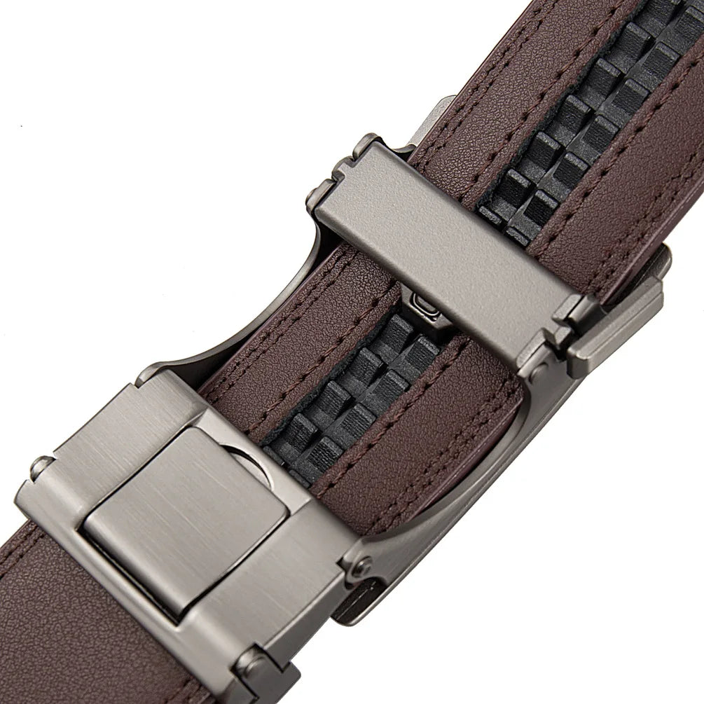 High Quality Black Brown Men’s Belt, Genuine Leather Material, Adjustable Automatic Ratchet Buckle, Cuttable Business Belt