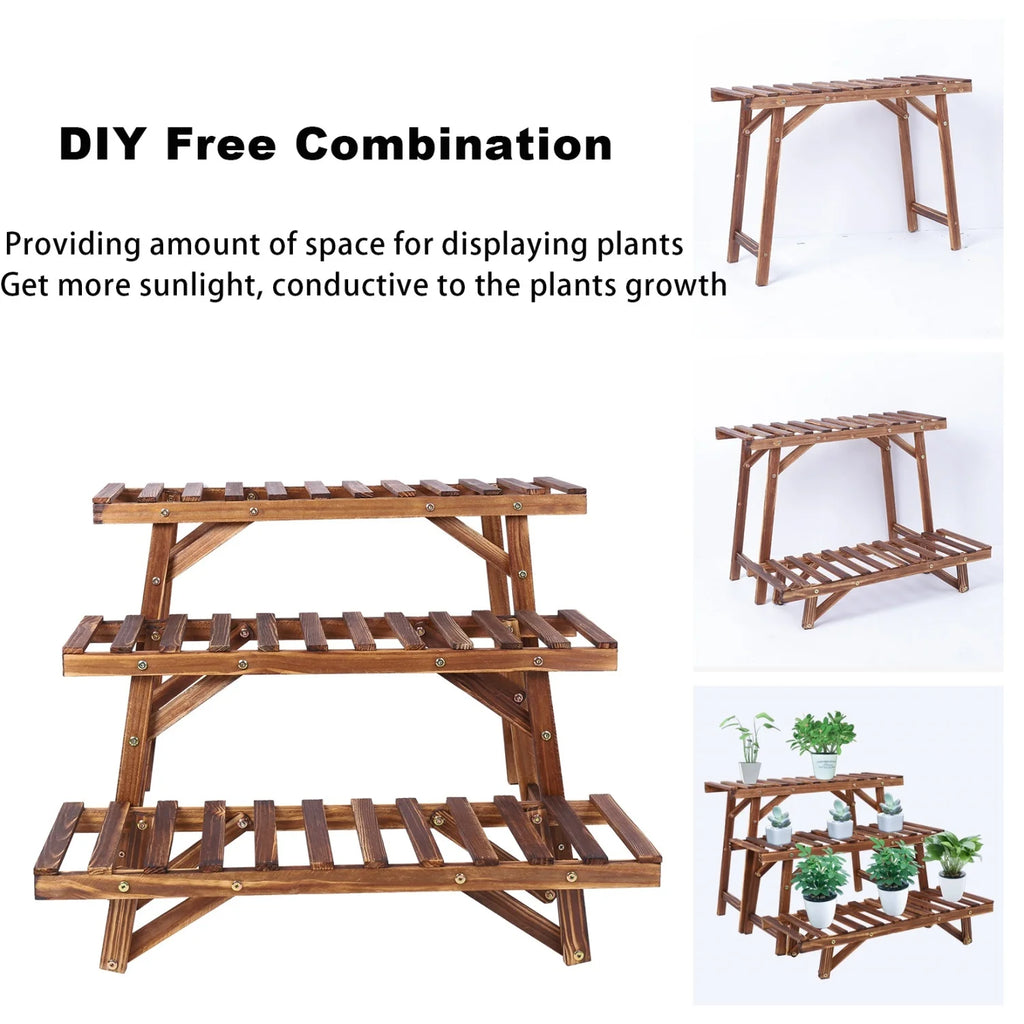 3 Tier Ladder Shelf Wood Plant Stand for Garden Balcony Living Room Plant Display Rack Flower Pot Holder Planter Organizer