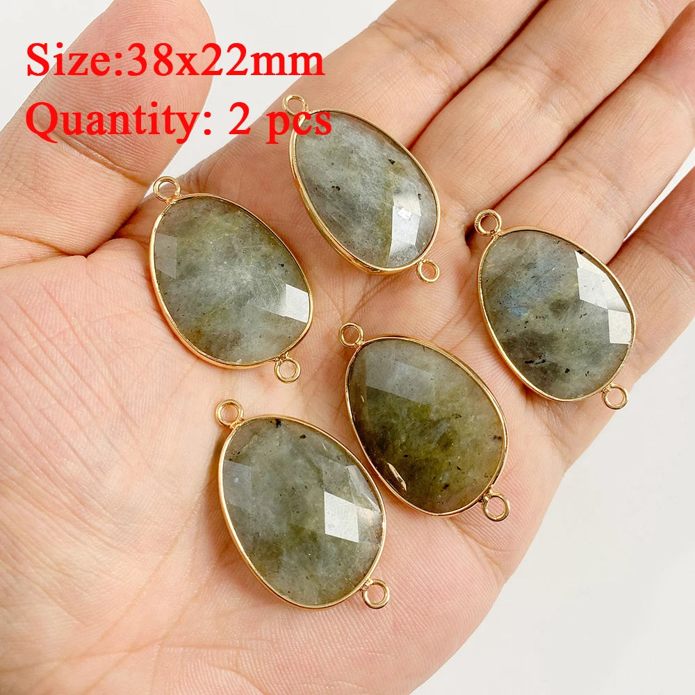 2PCS Natural Labradorite Stone Pendant - Irregular Jewelry Charm