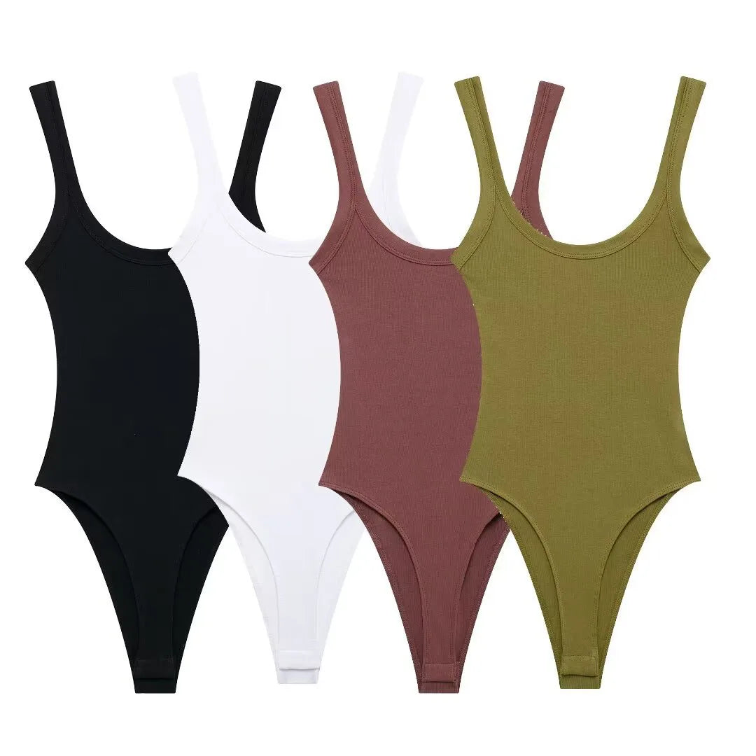 Skinny Ribbed Bodysuits for Women, O Neck, Straps, Snap-Button, Female Playsuits, Sexy Fashion