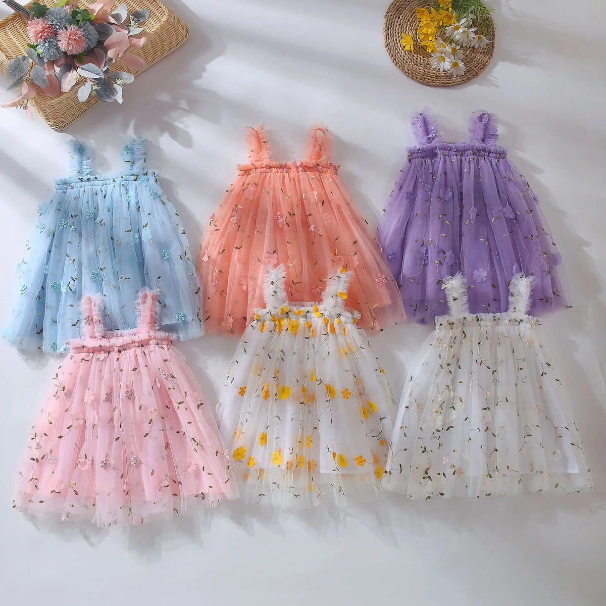 Toddler Baby Girl Princess Embroidery Strap Tutu Dress Sleeveless Flower Kid Mesh Vestido Party Birthday Baby Girl Beach Clothes