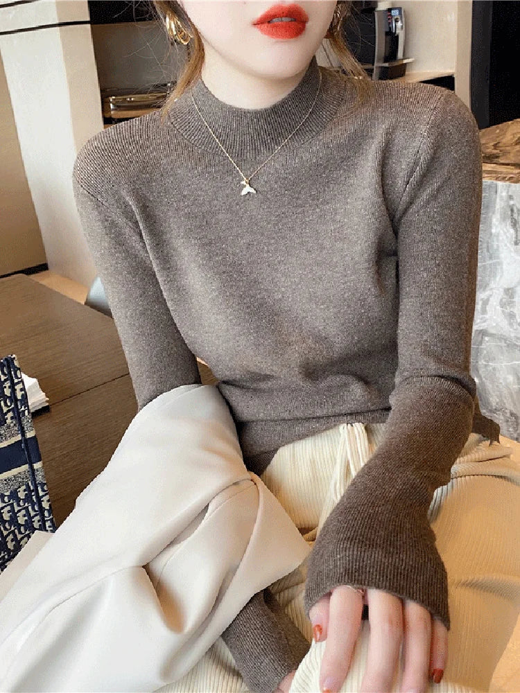 AOSSVIAO Turtleneck Sweater For Women Slim Fit Knit Top With High Stretch Long Sleeve Knitwear Chic Winter Essential