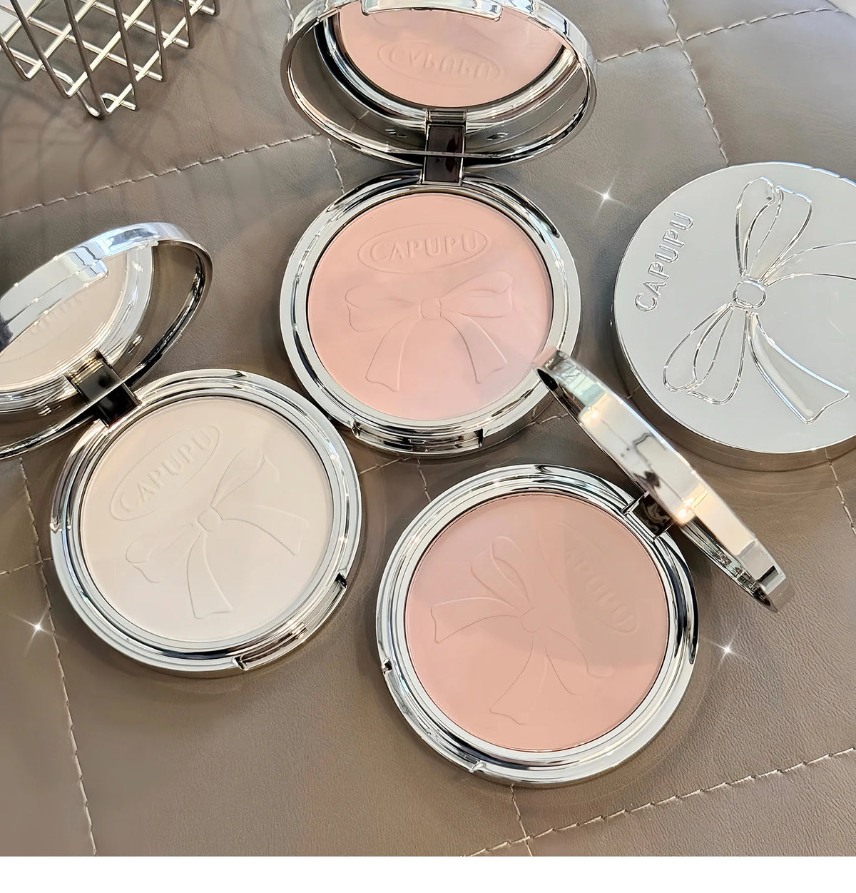 Bowknot Pressed Powder Transparent White Matte Brighten Concealer Long-lasting Oil Control Face Makeup Smooth Setting Powder