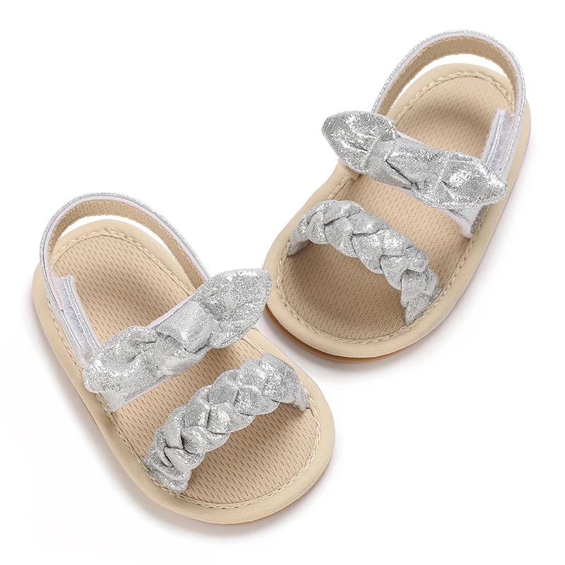 Spring and summer fashion new item fine sparkling bow hem sandals for baby girls, comfortable and breathable walking shoes