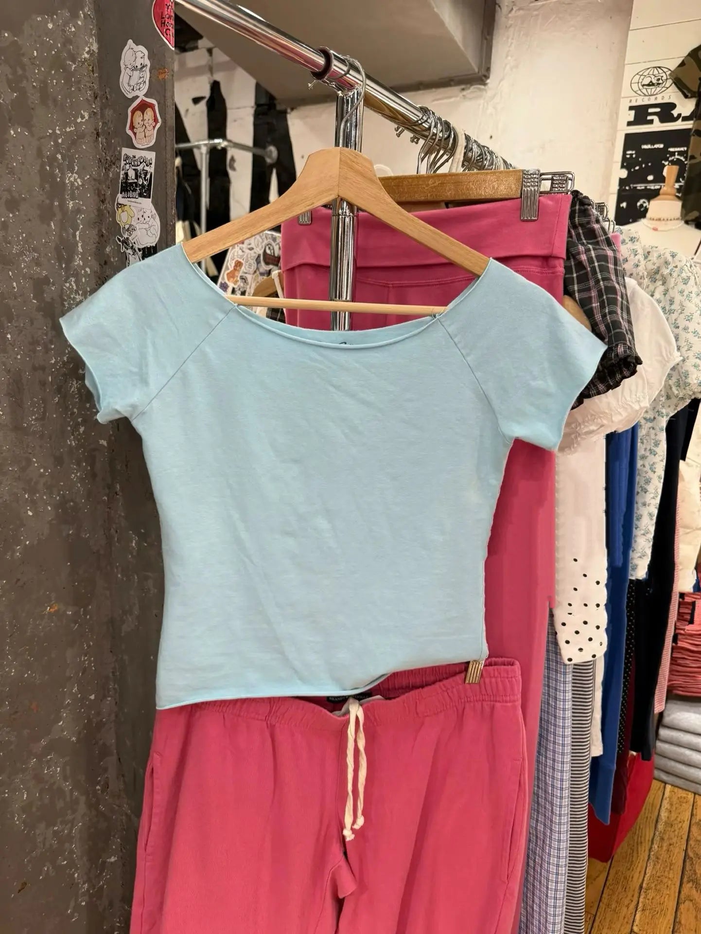 Mint Blue Slash Neck Crop Tops Women Summer Simple All-match Cotton Casual Slim T-shirts Sweet Cute Preppy Style Cropped Tees