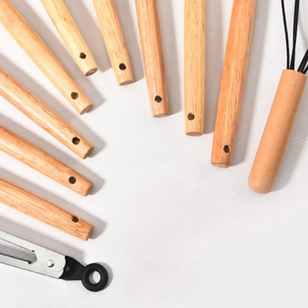 12Pcs Kitchen Utensil Set Silicone Spatula Set Wooden Handle Cooking Tools Kit with Holder Heat-Resistant Cookware for Kitchen