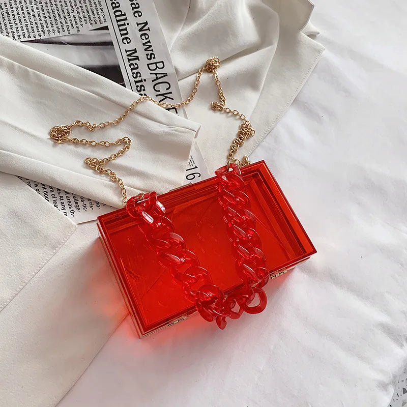 Fashionable Acrylic Handbag Women's Hot Sale Of The Season New Chain Box Bag Transparent Handbag Cross-Border Style Small Siz...