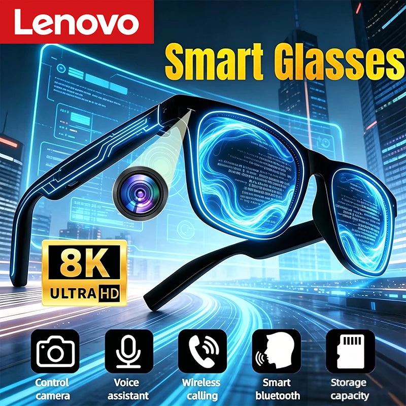 Lenovo 2026 New AI Smart Glasses Touch Control Photo Camera Recording Translator Voice Assistant Music Play Wireless Sunglasses