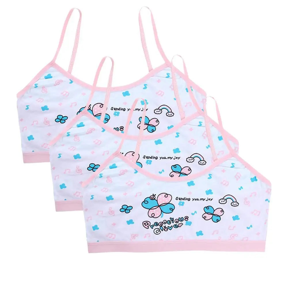 3pcs Teenage Girls Training Bras Cotton Floral Camisole Undershirts