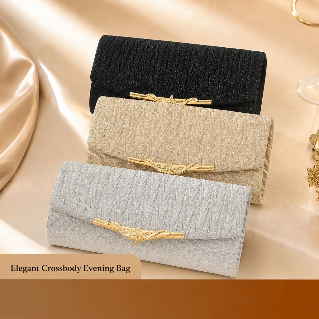 Rectangular Evening Bag Shimmer Crossbody Clutch Shimmer Fabric Clutch Elegant Evening Bag For Evening Party Social Gathering