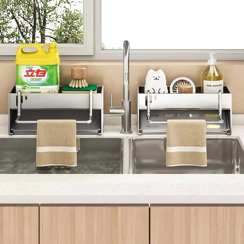 Estante de Esponja de Acero Inoxidable para Cocina, Estante de Drenaje para Trapos de Fregadero Doméstico, Estante de Almacenamiento Multifuncional para Estropajos y Bolas de Acero