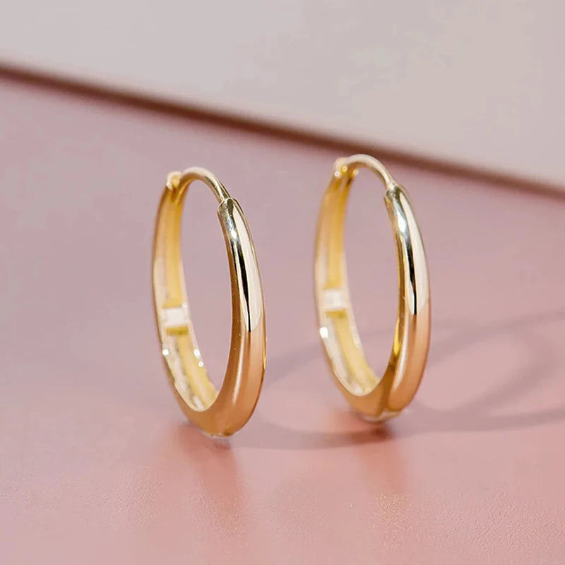 Huitan Versatile Gold Color Hoop Earrings Female Daily Jewelry Matel Style Design Accessories For Women'S