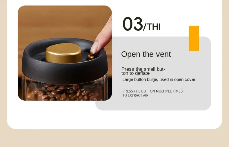 Multi Capacity Black Lid Coffee Pot Manual Vacuum Moisture-proof Storage Pot Kitchen Glass Teapot Coffee Bean Storage Sealed Jar
