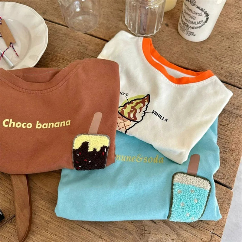 Summer New Children'S 100% Cotton T-Shirt Baby Boys Fashion Short-Sleeved Cartoon Tops Kids Girl Patchwork Costume Outerwears