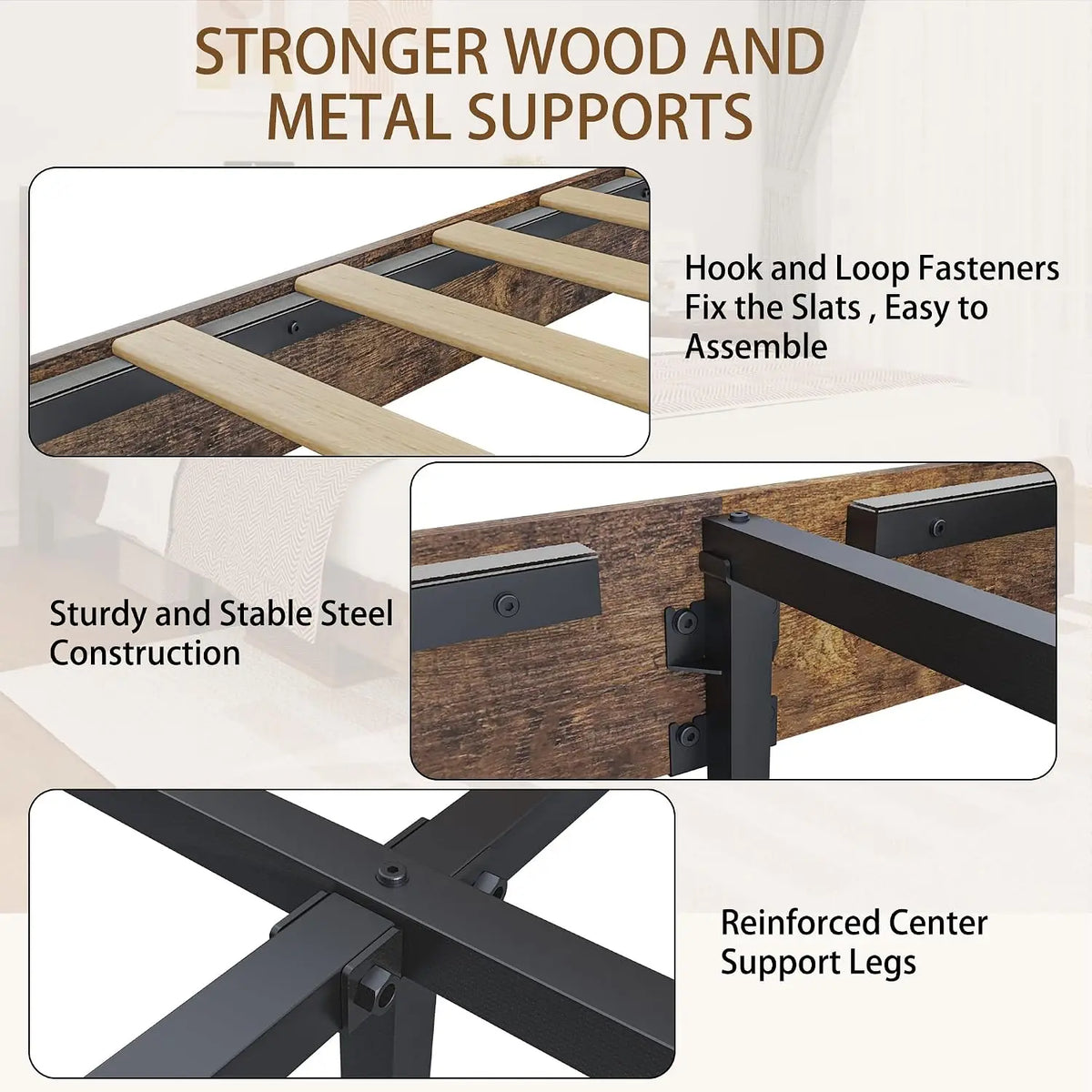 King Wood Platform Bed with Storage Headboard, LED Lights & Charging Station, Wood Slat, No Box Spring, Assembly, Customized