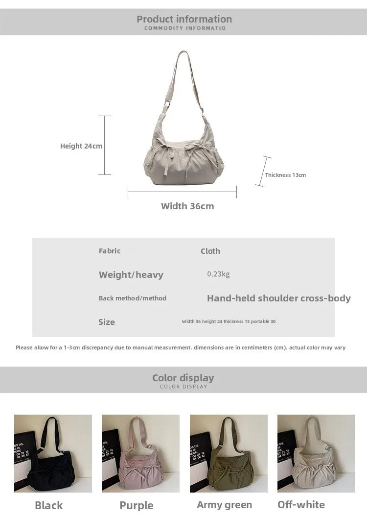 Ruched Fabric Hobo Bags Lightweight Nylon Shoulder Crossbody Bag, Stylish & Adjustable, Perfect for Casual Outfits, Daily Errand