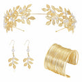 Baroque Women'S'S Wedding Jewelry Set Gold Leaf Design Greek Goddess Hair Jewelry Bracelet Bridal Earrings Rhinestone Jewelry Set