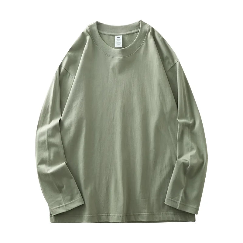 Dukeen Men Long Sleeve 260G Pure Cotton Crew Neck Undershirt For Everyday Casual Wear 11 Color Options