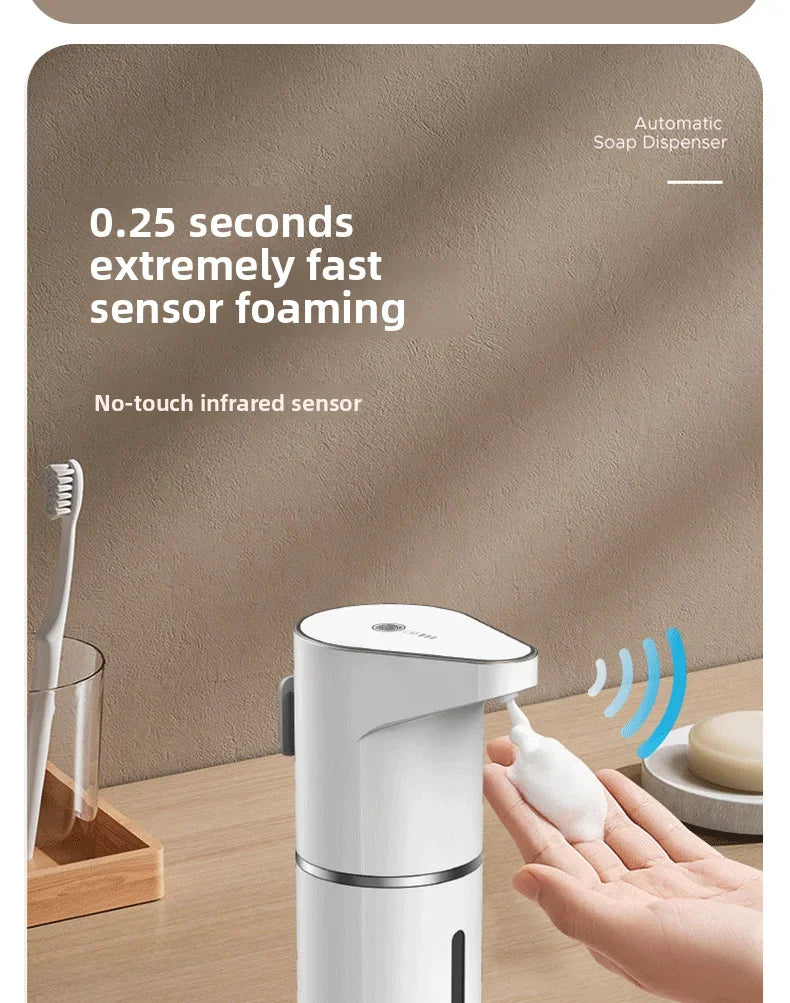 2026 Nuevos dispensadores automáticos de jabón en espuma para baño, máquina inteligente de lavado de manos con carga USB, material ABS blanco de alta calidad