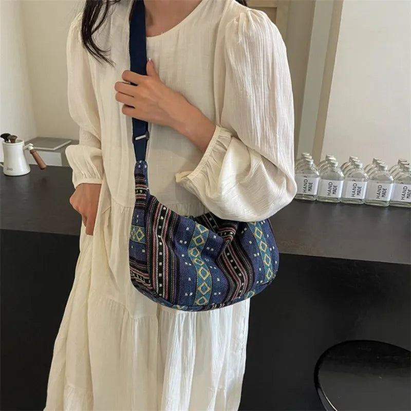 Crossbody Bags Tribal Style Shoulder Bag, Foldable Crossbody Striped Pattern, Flag Theme Hand Washable Edge Painted Lining