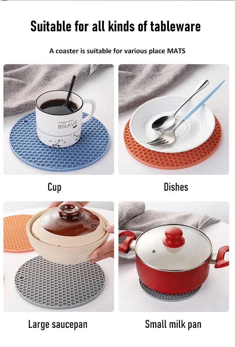 Table mat tool multifunctional kitchen silicone tableware mat, round anti slip coffee cup coaster, pot holder