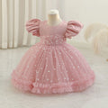 HETISO Girl Dress for Wedding Dots Printed 1 to 5 Years Birthday Party Princess Cute Prom Tutu Gown Pearls Mesh Baby Dresses