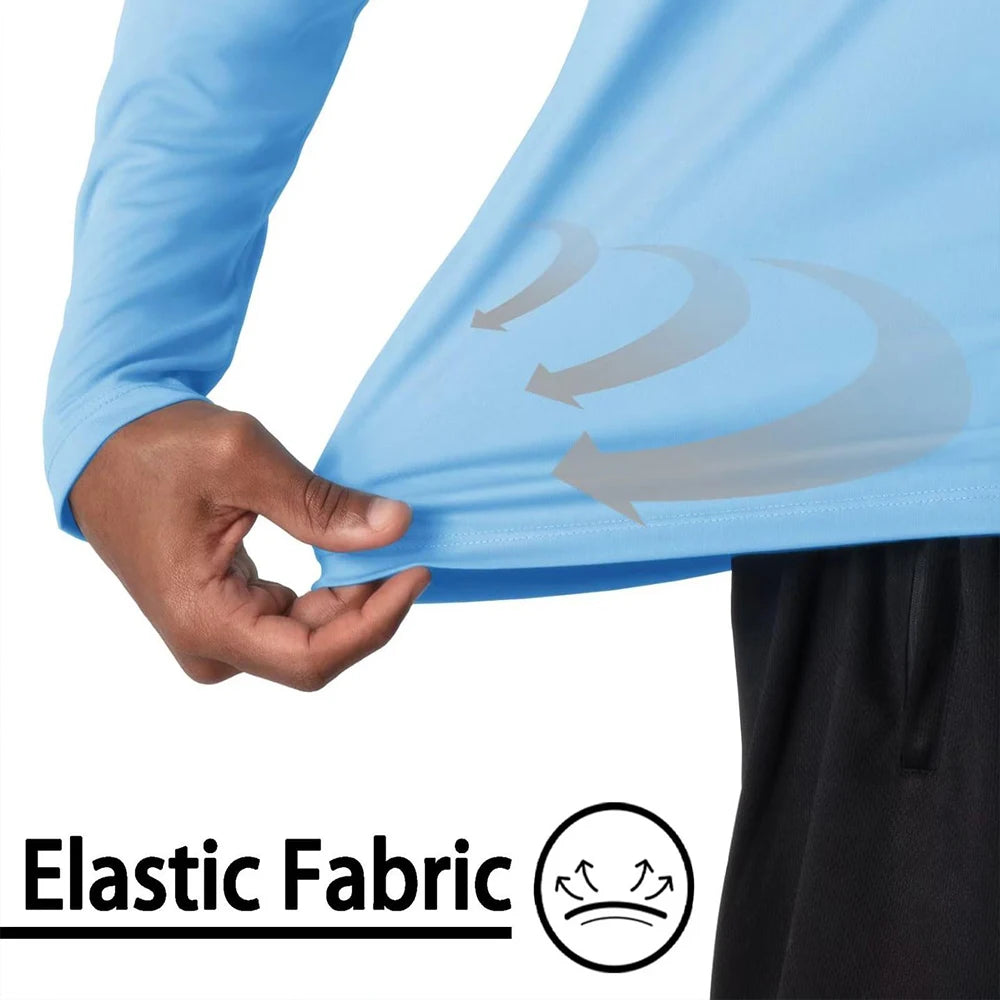 Upf50+ Men'S Sunscreen Uv Protection T-Shirt Solid Color Long-Sleeved Round Neck Outdoor Hiking Fishing Quick-Drying Tops