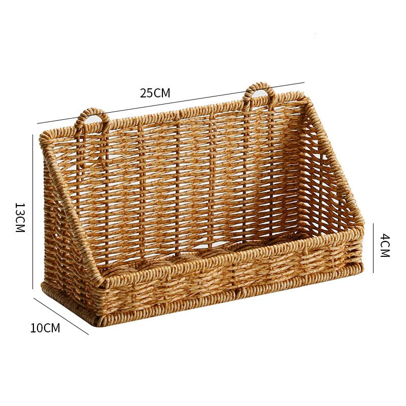 1pc Rustic Wall-Mounted Basket with Hooks - Woven Rattan Storage Hamper Suitable for Bathroom, Kitchen, Bedroom & Living Room