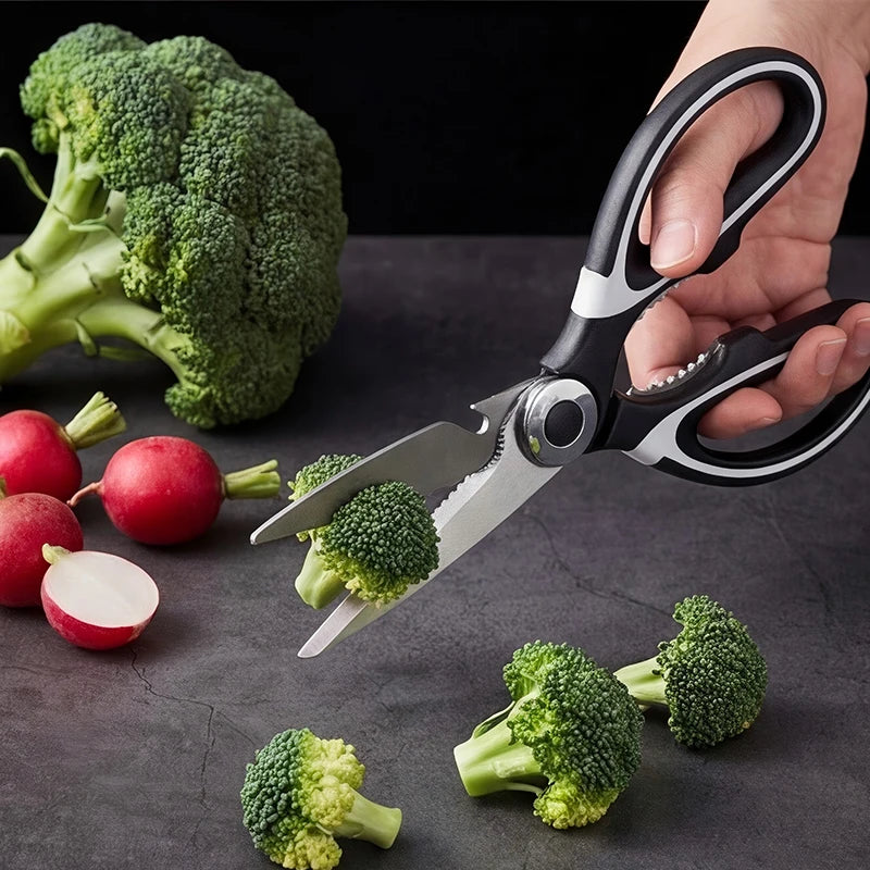 Tijeras de cocina de acero inoxidable con cortador de huesos de pollo multifuncional son adecuadas para cocinar, hornear y preparar comidas