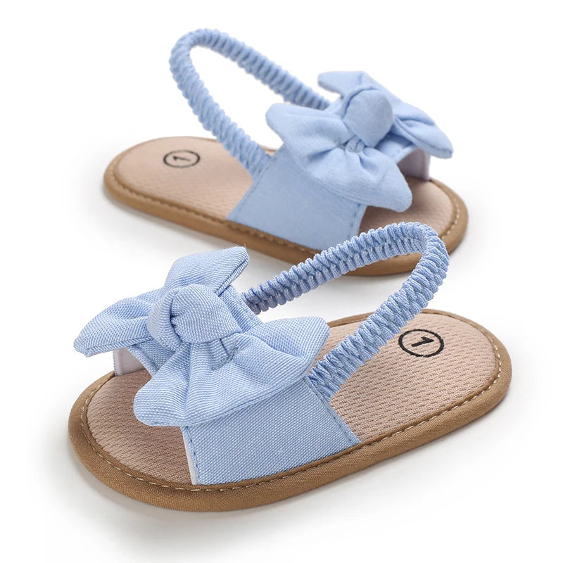 Blue 0-18M baby sandals for girls PU butterfly dew toe solid summer outdoor soft sole non slip rubber baby shoes for learning to