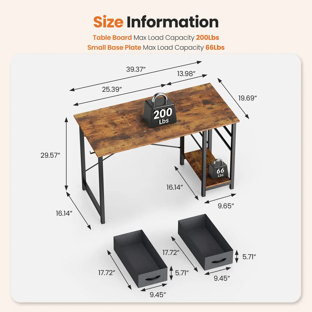 JHK 47IN Computer Desk with 2 Drawers For Study Office Gaming Wood Table with Adjustable Position Drawers Modern Work Table