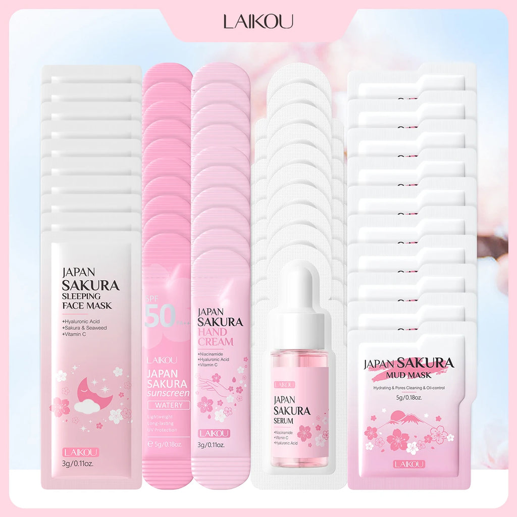 LAIKOU Japanese Sakura Skin Care Set - Hydrating Nourishing Moisturizing Soften Rough Skin for Radiant Complexion