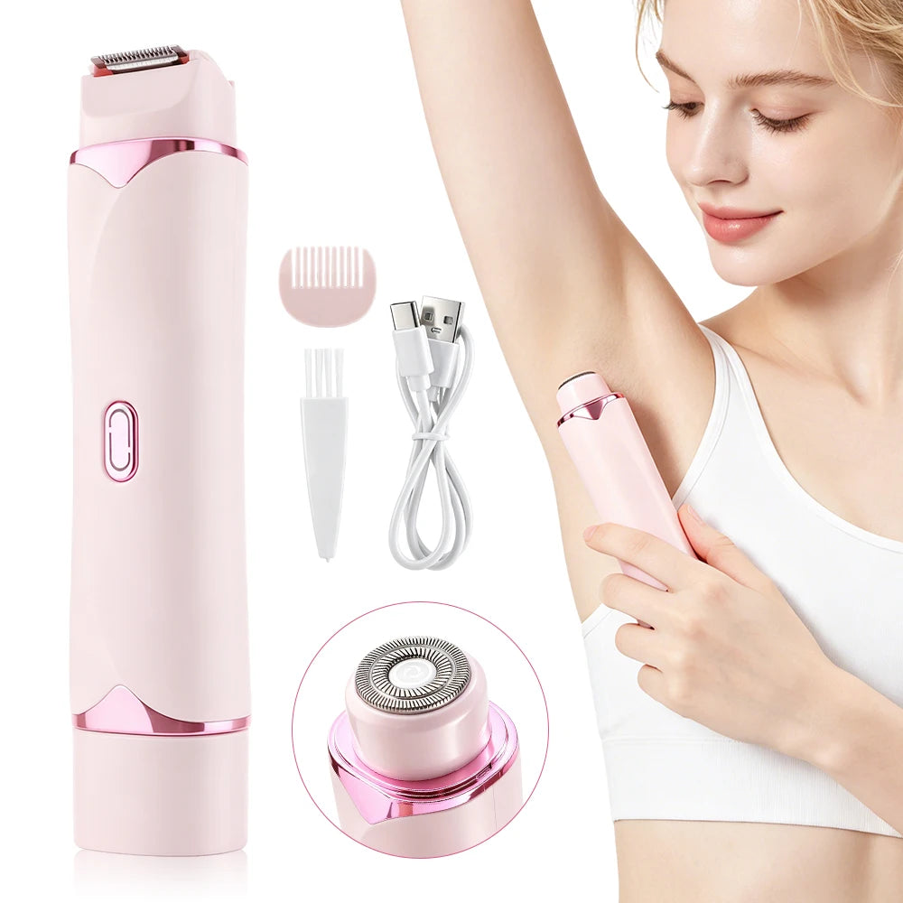 2 in 1 Double Head Electric Shaver for Women Waterproof Wet & Dry Hair Razors Bikini Hair Trimmer Detachable Head Shaver