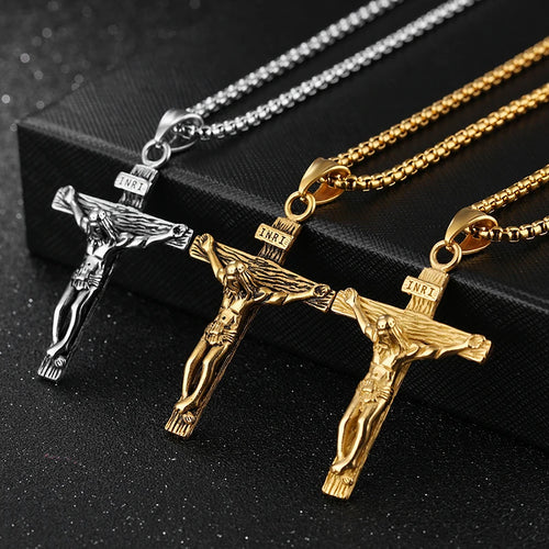 Christian Cross Necklace Personalized Stainless Steel Jewelry For Believers Trendy Jesus Pendant