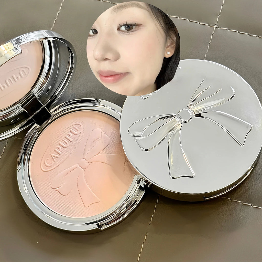 Bowknot Pressed Powder Transparent White Matte Brighten Concealer Long-lasting Oil Control Face Makeup Smooth Setting Powder