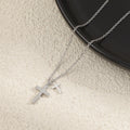 Stainless Steel Pave Cz Double Cross Pendant Chain Necklace For Women'S Girl