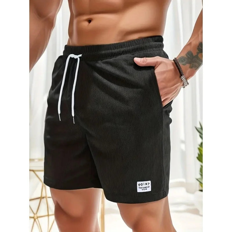 Summer Men's Solid Corduroy Shorts with Drawstring Casual Elastic Waist Fit for Outdoor Daily Activities Streetwear
