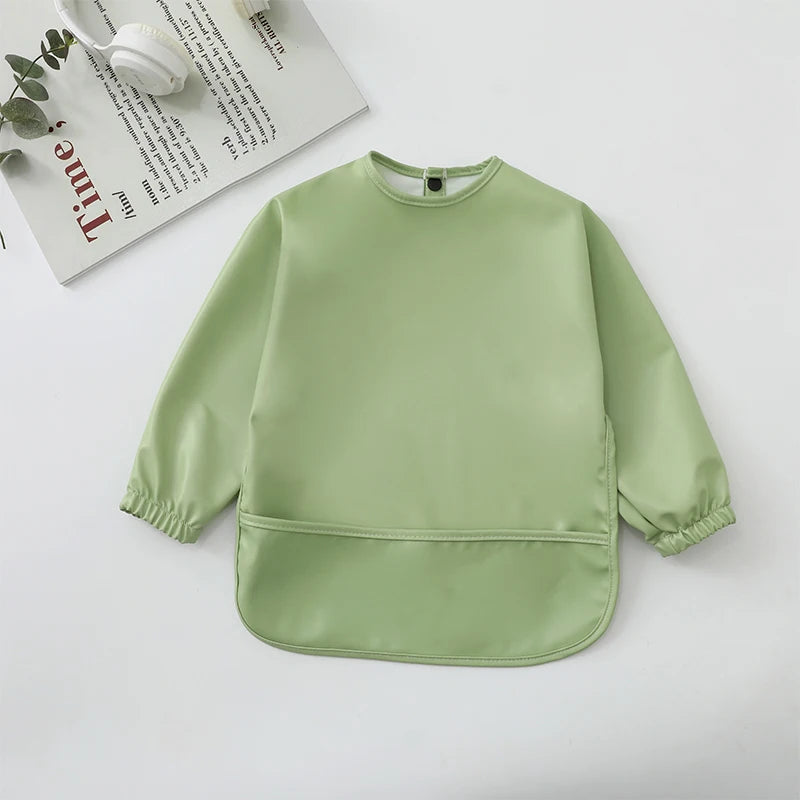 Waterproof Long Sleeve Baby Bib with Pocket – Toddler Feeding Apron for Boys & Girls