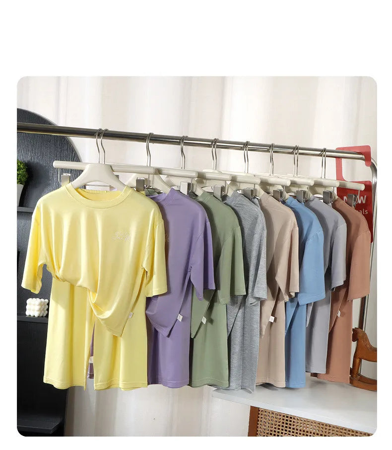 2PCS Children's Lyocell Thin Homewear Clothes Summer Kids Air Conditioning Mid-length Sleeve Tops+Long Pants Pajamas Set