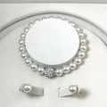 3 Pcs Set Imitation Pearl Fireball Necklace Bracelet Earring Stud Jewelry Set Silver Color Crystal Stone Elegant Bridal Jewelry