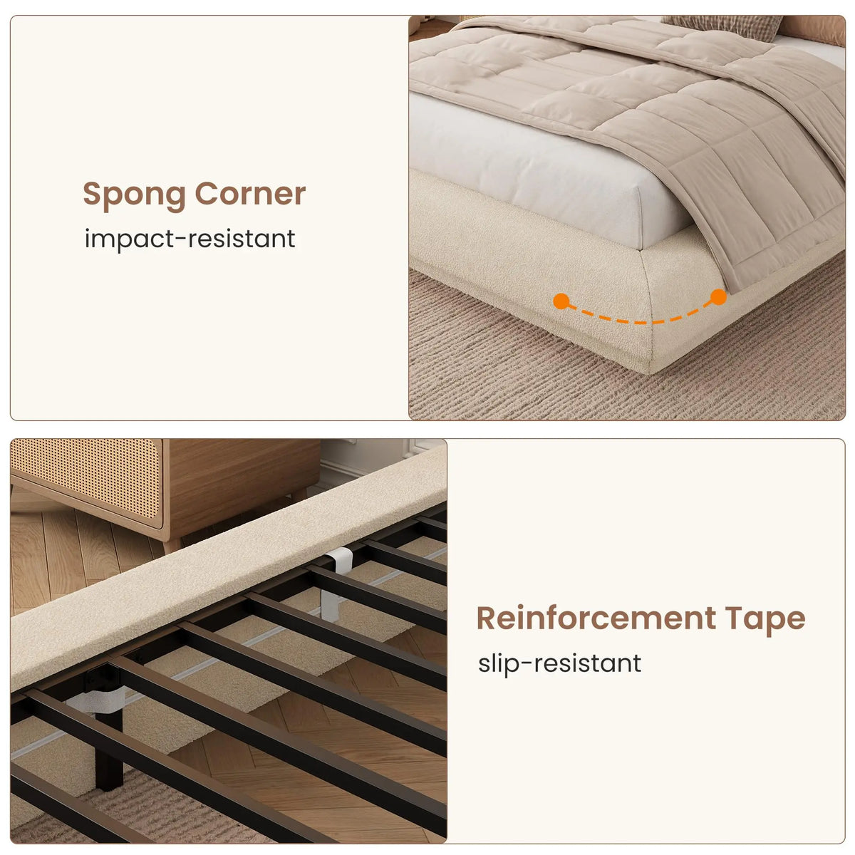 Full Queen King Cloud Platform Bed Frame, Upholstered Low Profile Bed With Metal Slats, Noise Free, Easy Assembly, No Box Spring Needed