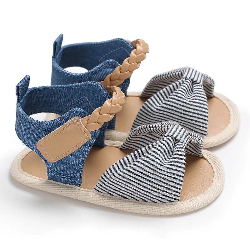 Baby Girl First Walker Sandals - Bow Summer Soft Fabric Shoes 0-1Y