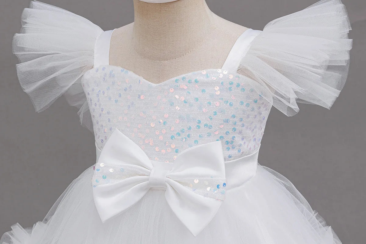 HETISO Girls Sequined Tutu Mesh Dress Summer Kids Birthday Party Christmas Ball Gown Child Wear For 3-10 Years